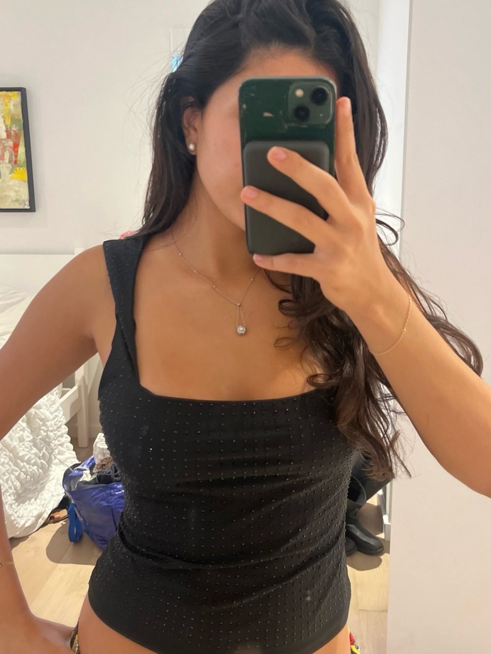 Mango Black Tank Top with Subtle Shine